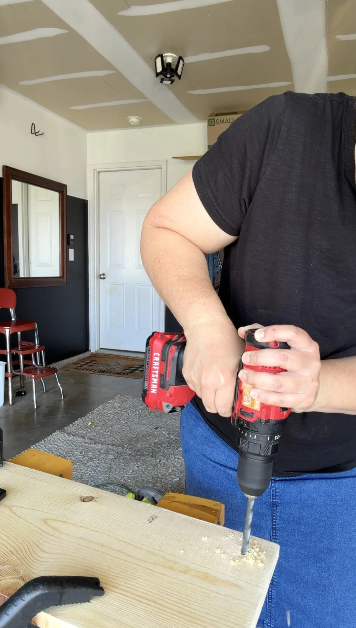 Drill corner holes, you will need a paddle bit here