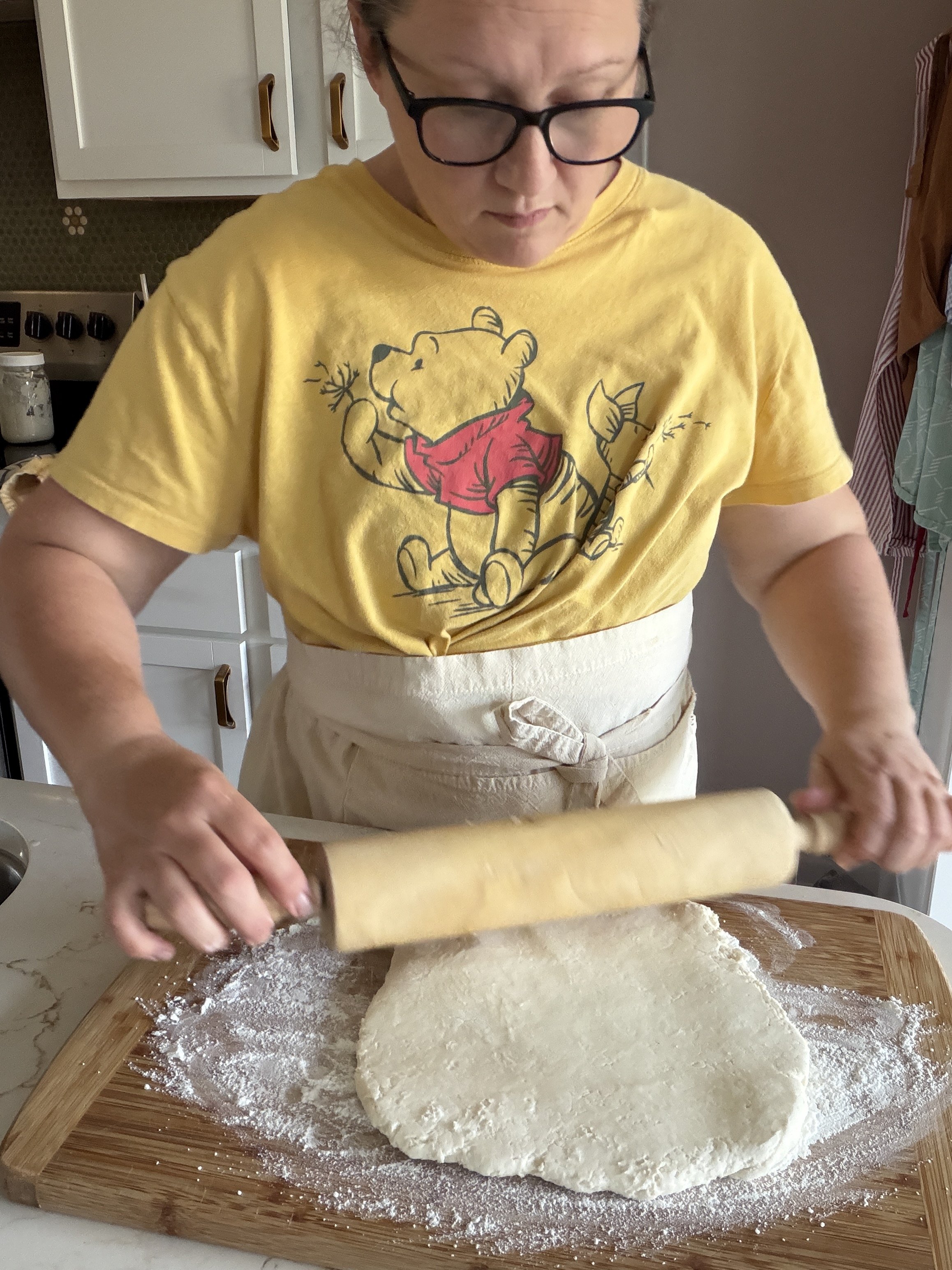 Rolling out the plain biscuit dough