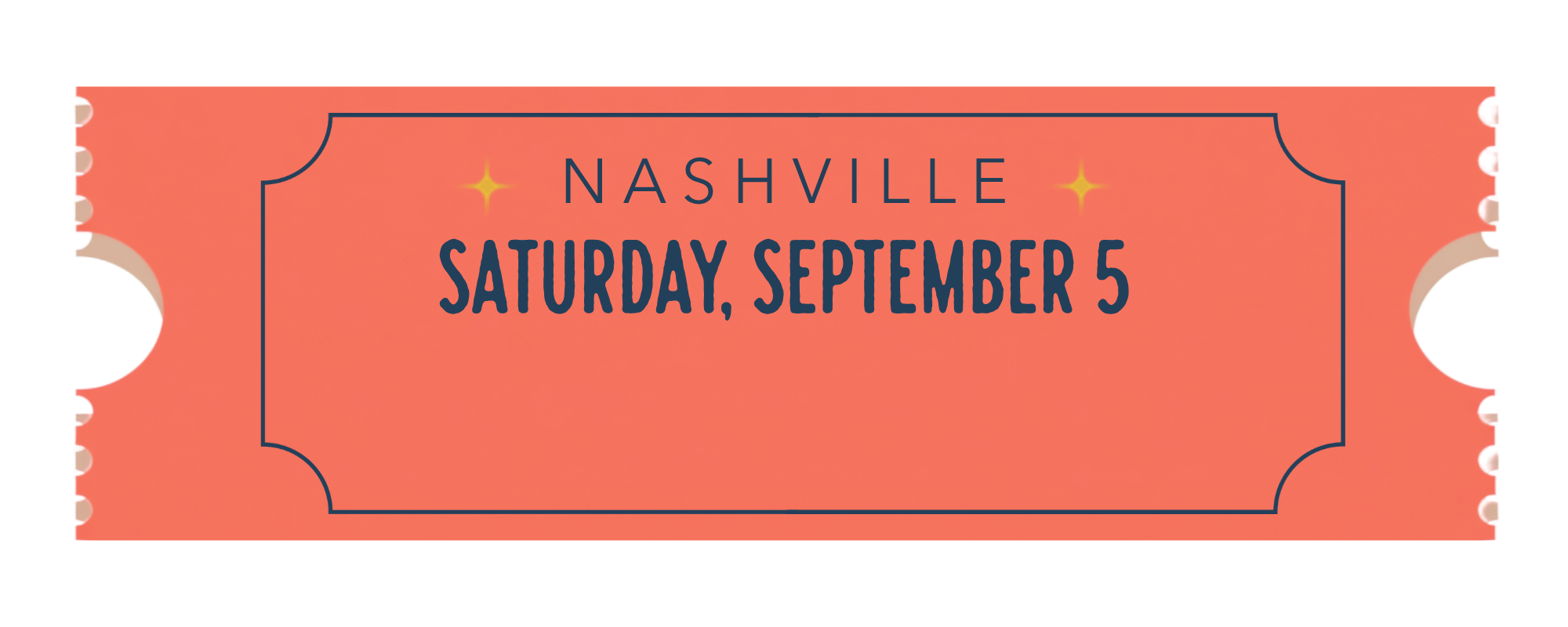 Event ticket with a pink background announcing Nashville event on Saturday, September 5.