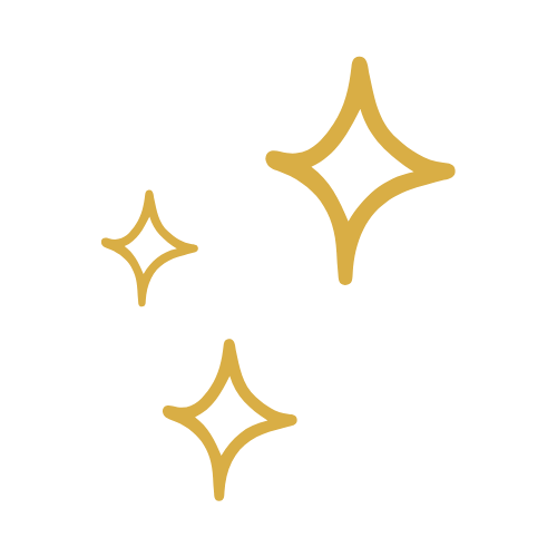 Three gold star-shaped sparkles on a black background.