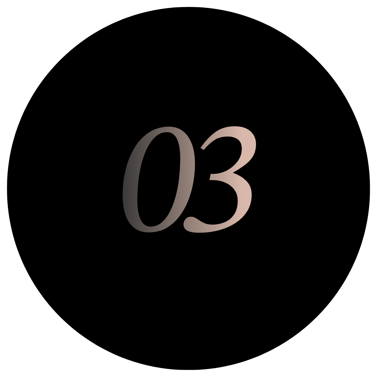 Black background with the number 03 in large, soft pink and gray gradient font in the center.