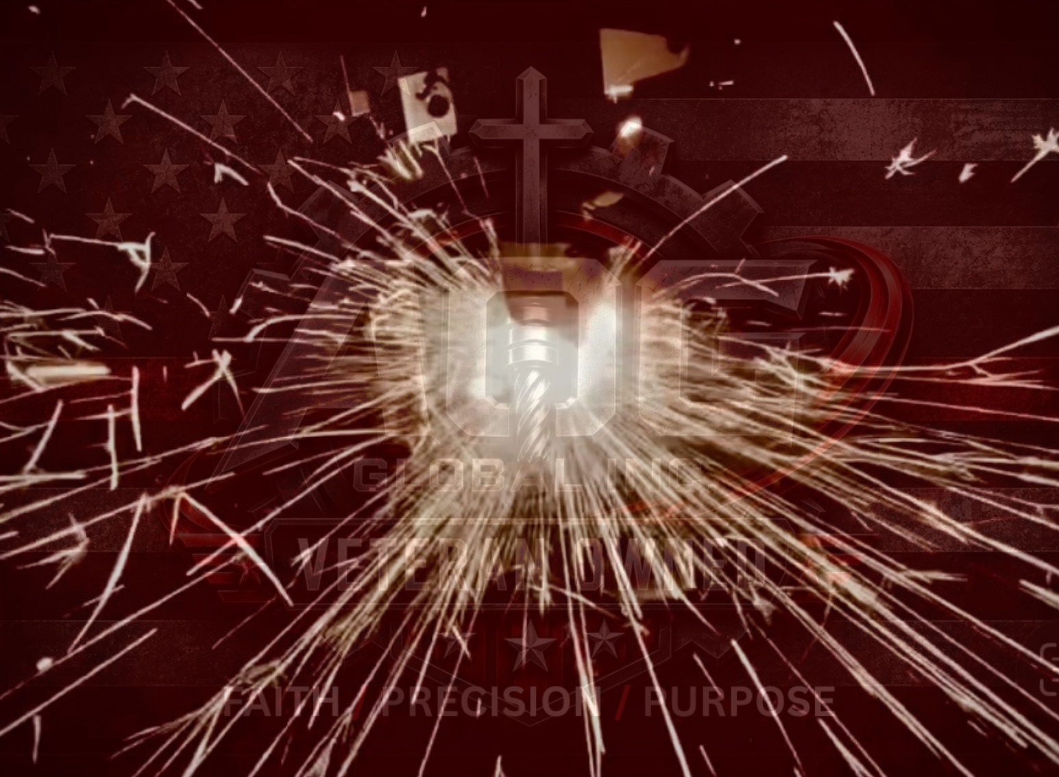 An American flag with a cross in the center, surrounded by fireworks and sparks, symbolizing faith, patriotism, and purpose.
