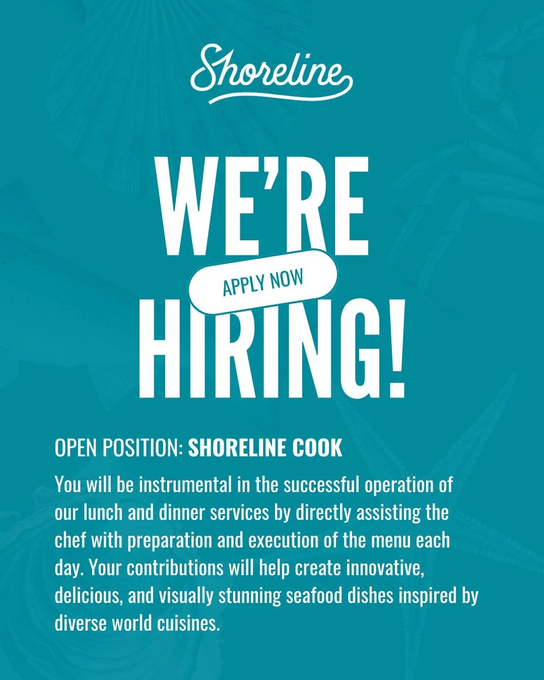 Shoreline is looking for a skilled Cook to join us for lunch and dinner service. If you love working with fresh seafood, take pride in your craft, and want to be part of a kitchen that genuinely cares about quality, we'd love to meet you.

What we're