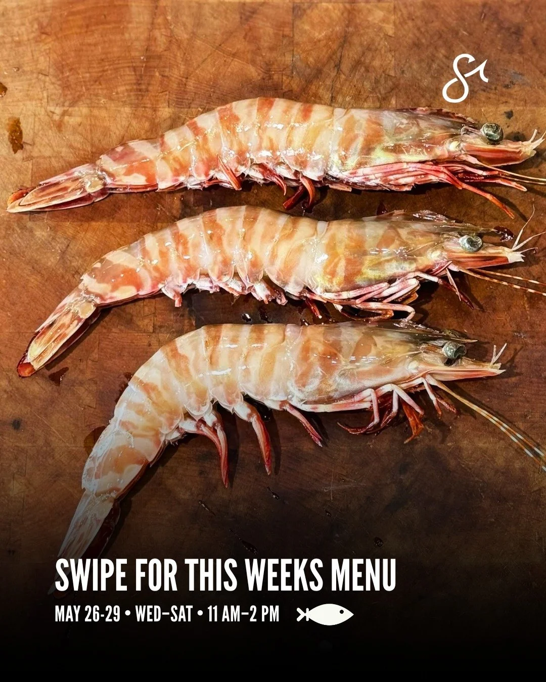 Swipe to see this week's lunch menu. 🍤 Wed-Sat, May 26-29, with new lunch hours 11AM-2PM.