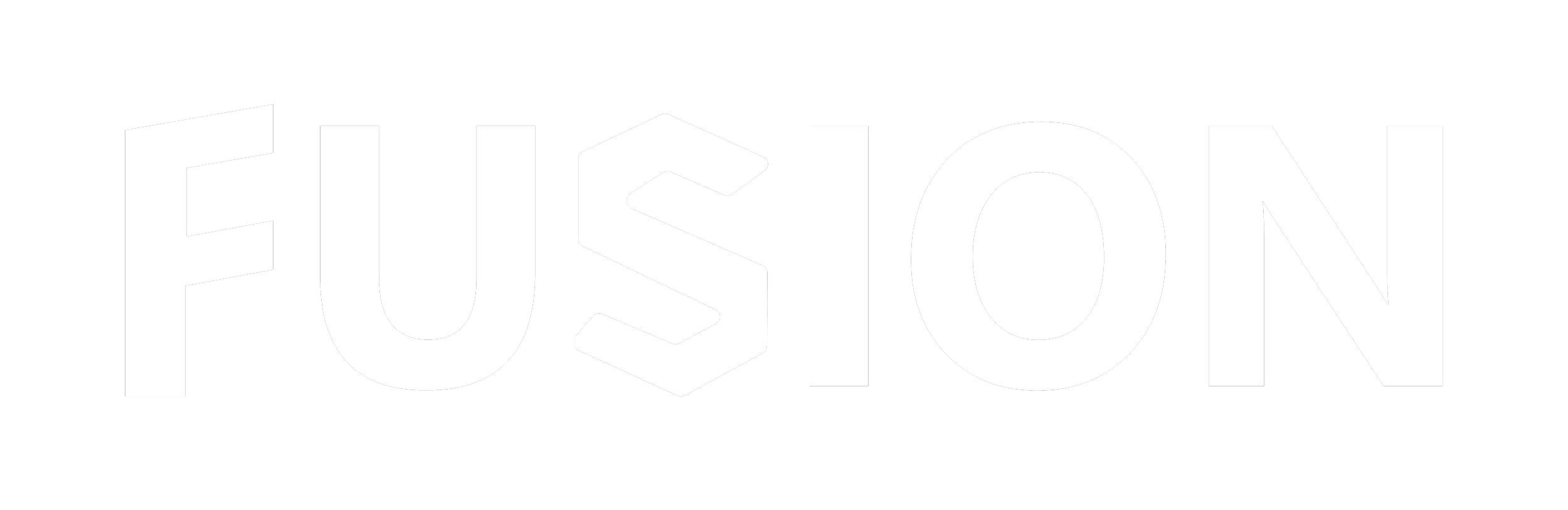 Black background with the word 'FUSION' in bold white uppercase letters, with the 'I' stylized as a hexagon. Branding for the Mouself FUSION grips.