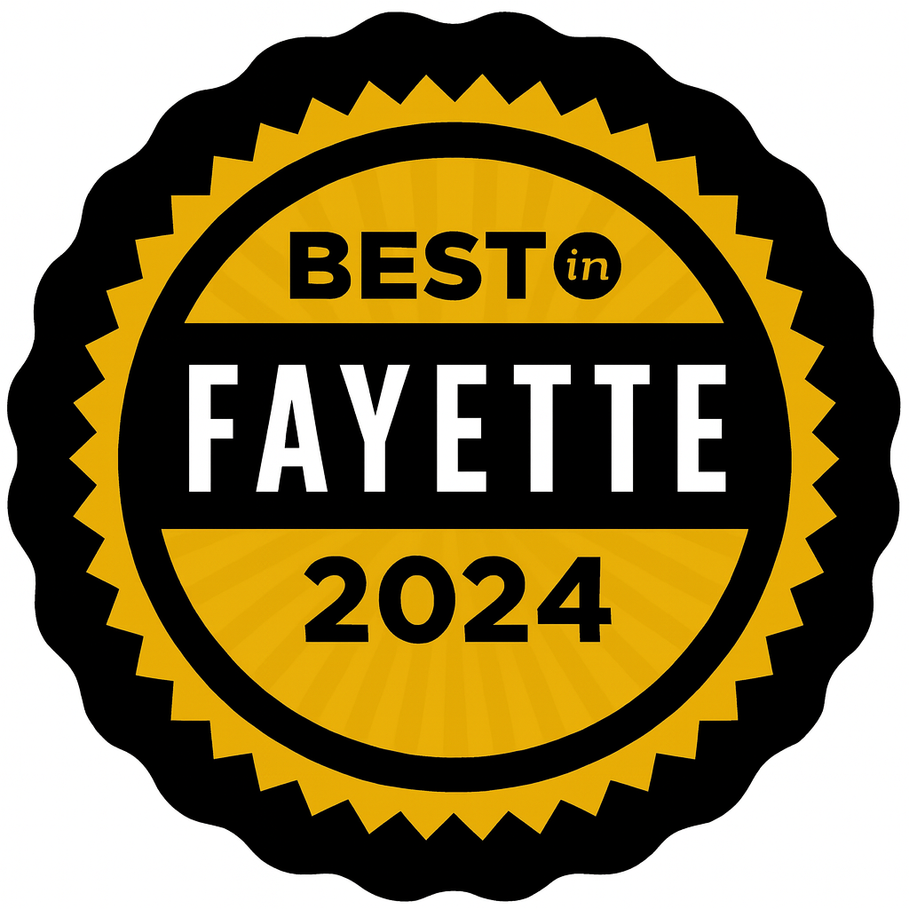 Gold and black badge with the text "Best in Fayette 2024"