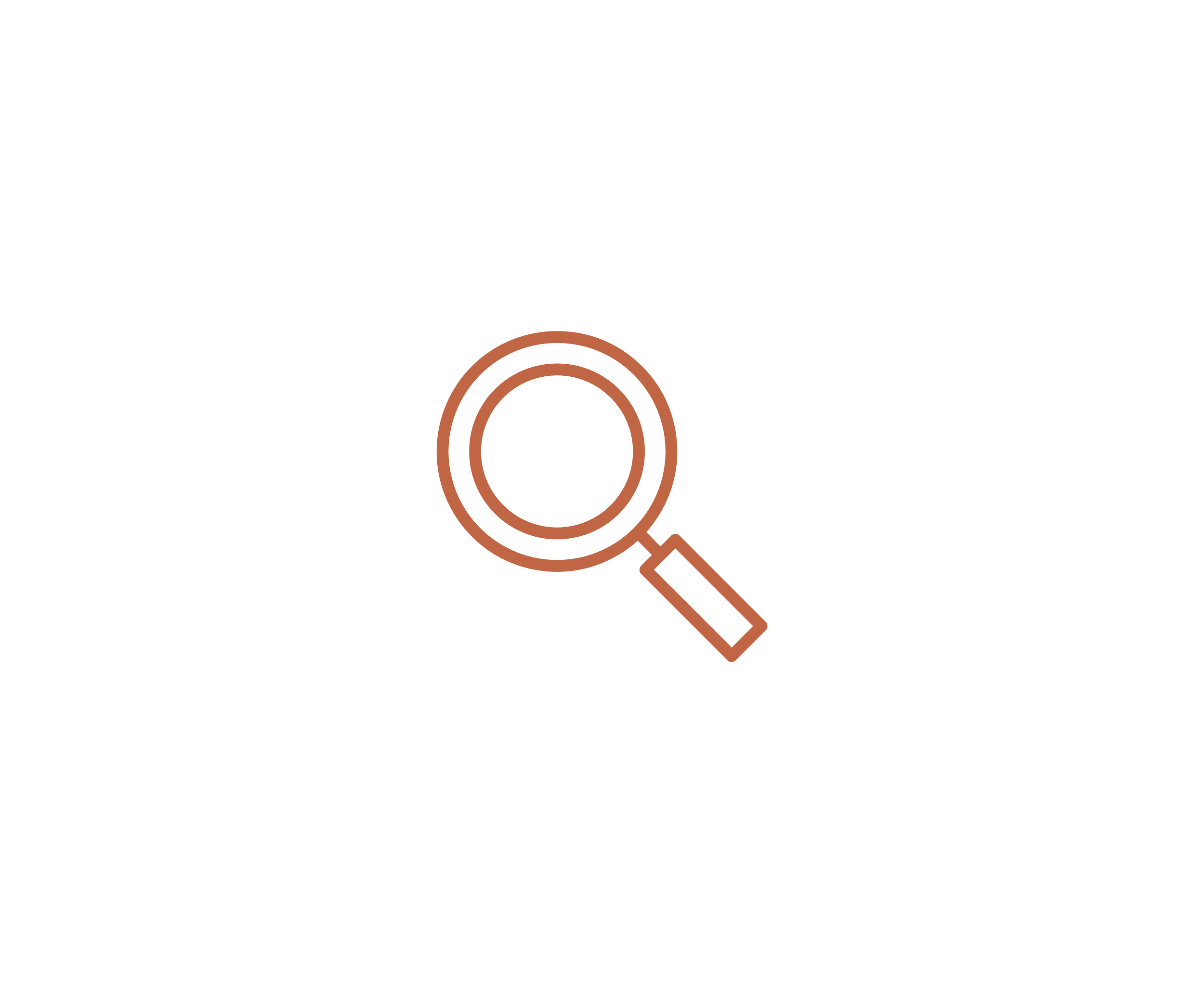 An outline illustration of a magnifying glass over concentric circles, representing research and discovery, by OLA Creative Studio