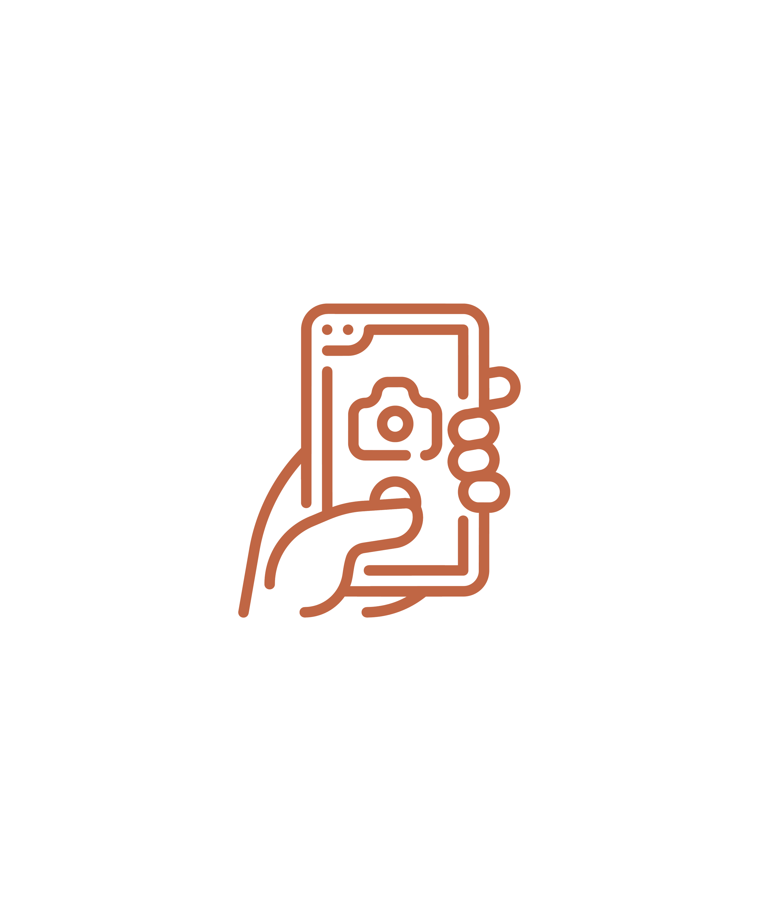 An outline illustration of a smartphone with social media icons and a plus sign, representing social media and digital connection, by OLA Creative Studio