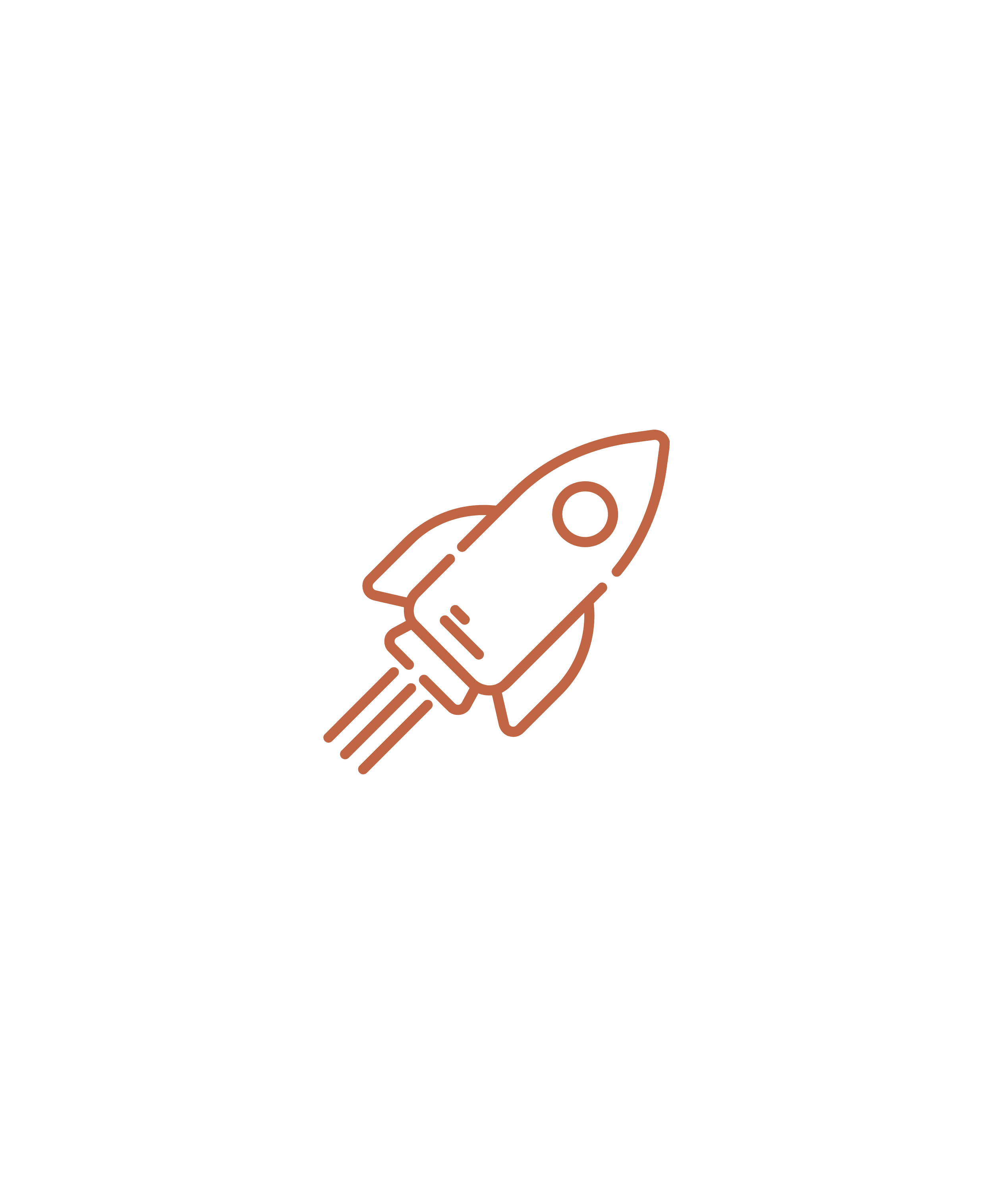 An outline illustration of a rocket, representing launch and growth, by OLA Creative Studio