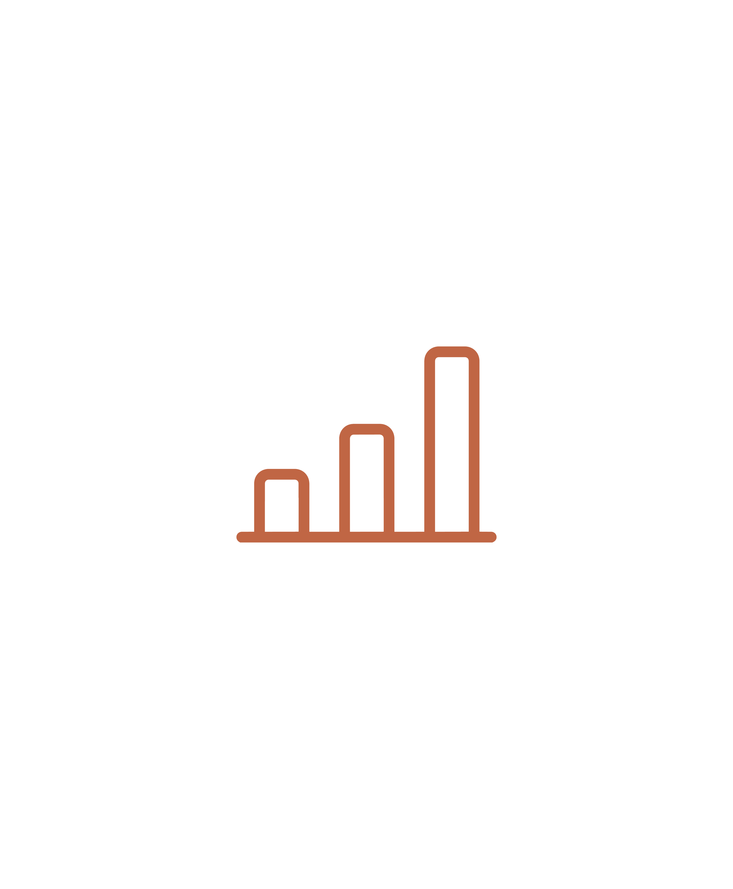 An outlined bar graph in brown showing an upward trend, representing growth and reporting, by OLA Creative Studio