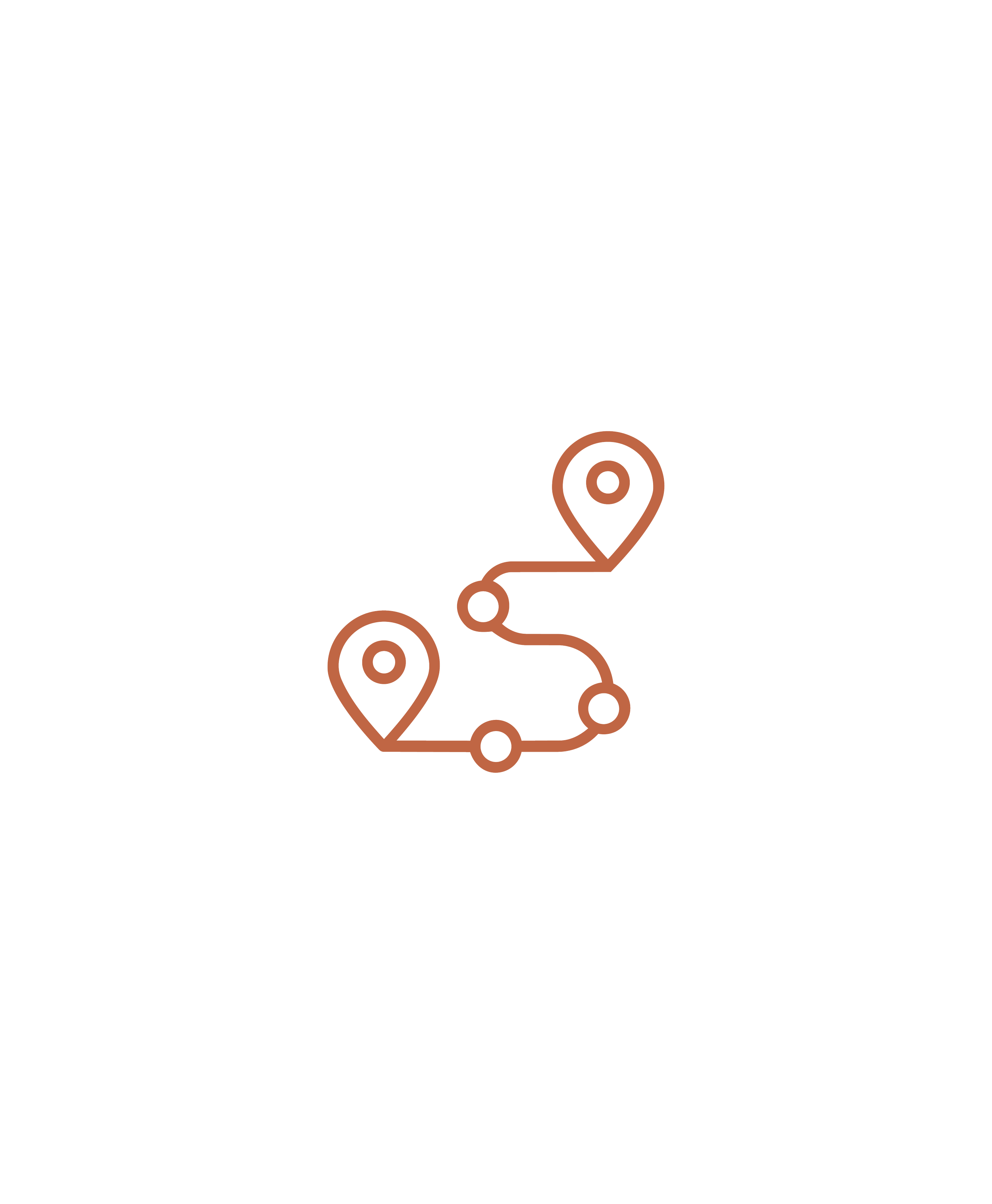 An outline illustration of a map with location markers connected by a path, representing a strategic roadmap, by OLA Creative Studio