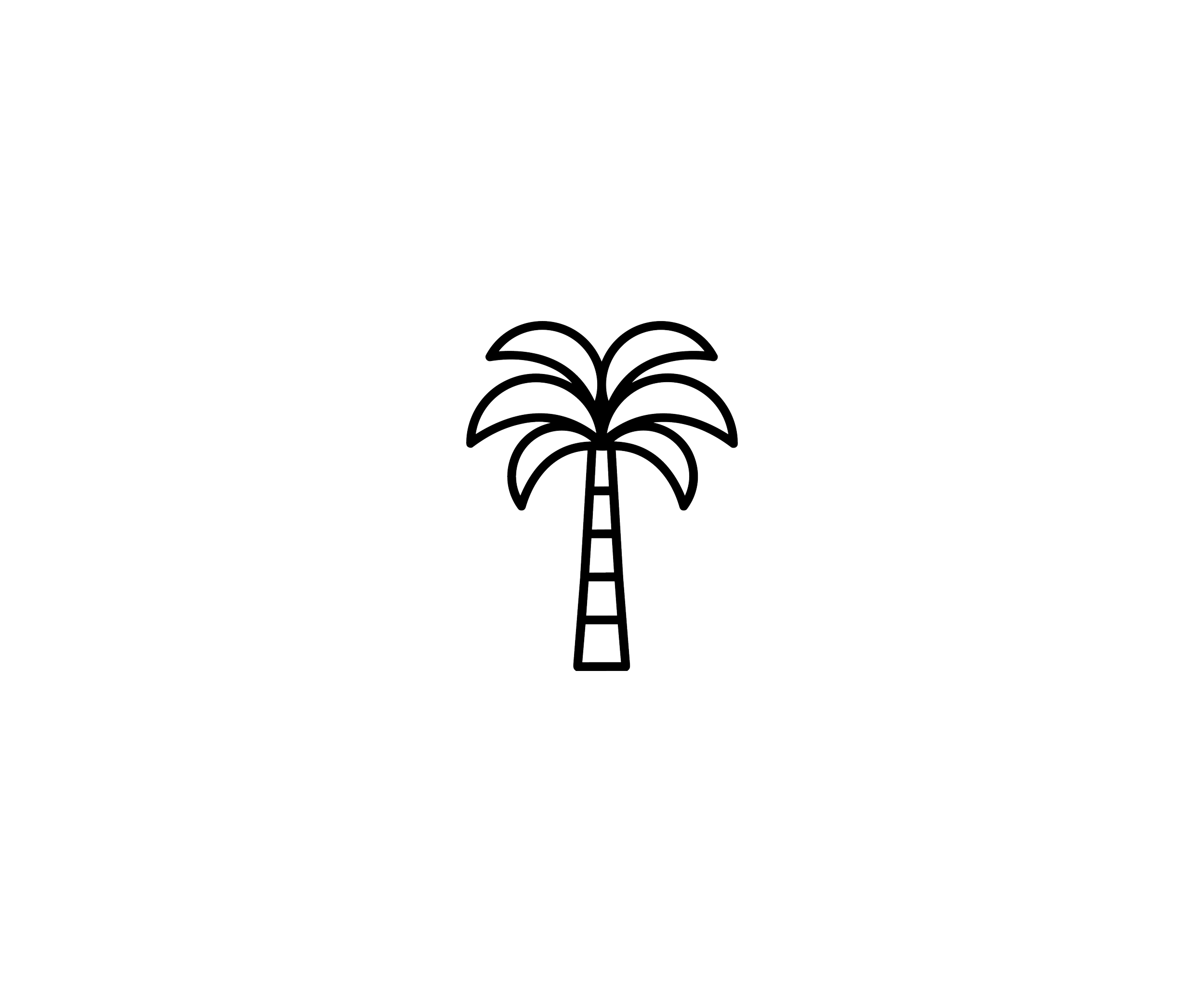 An outline illustration of a palm tree with a curved trunk, representing lifestyle content and the Costa Rican coast, by OLA Creative Studio