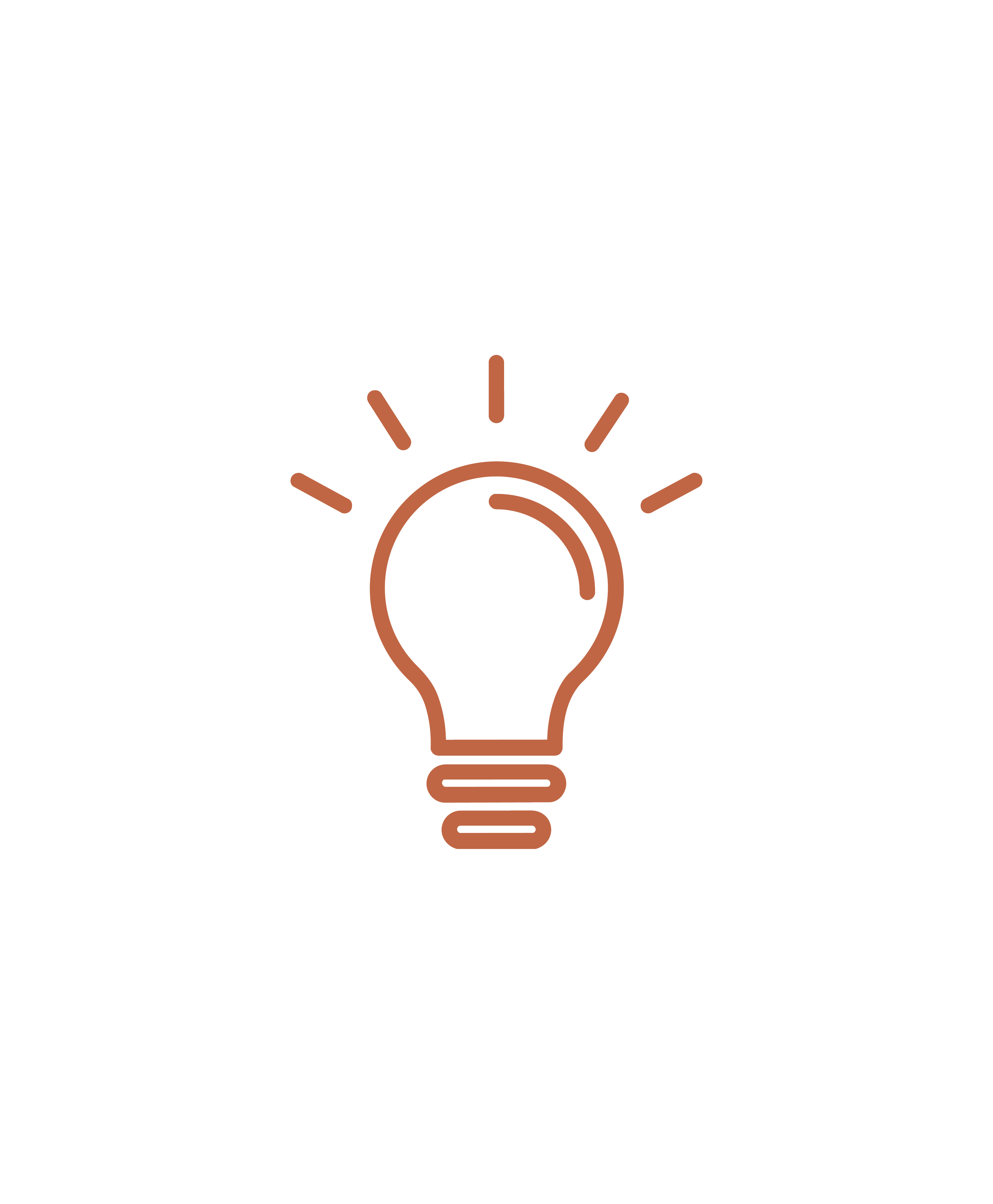 A line illustration of a person with a lightbulb above their head, representing ideas and creative concept, by OLA Creative Studio