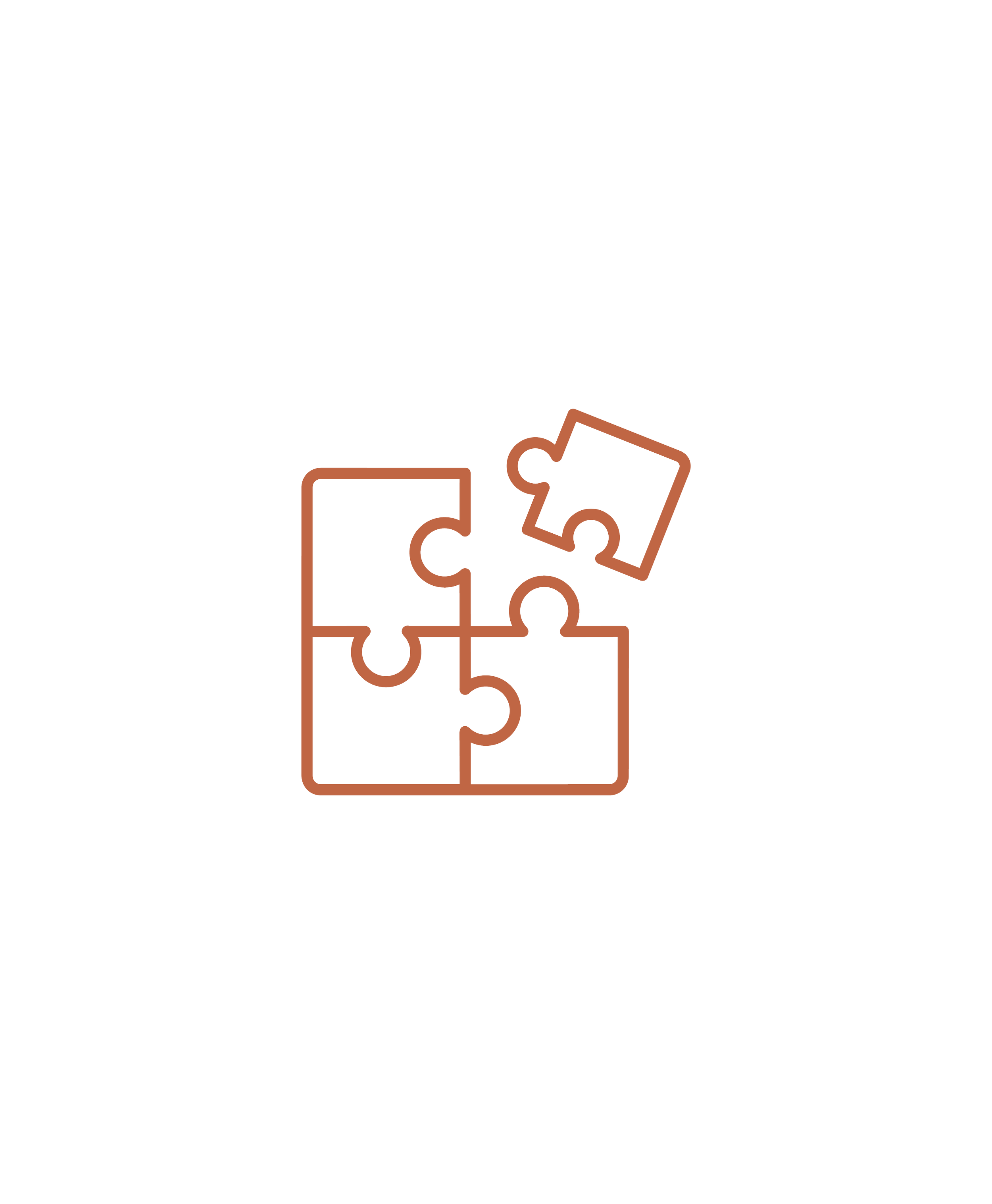 An outline illustration of a hand assembling puzzle pieces, representing creative problem-solving, by OLA Creative Studio