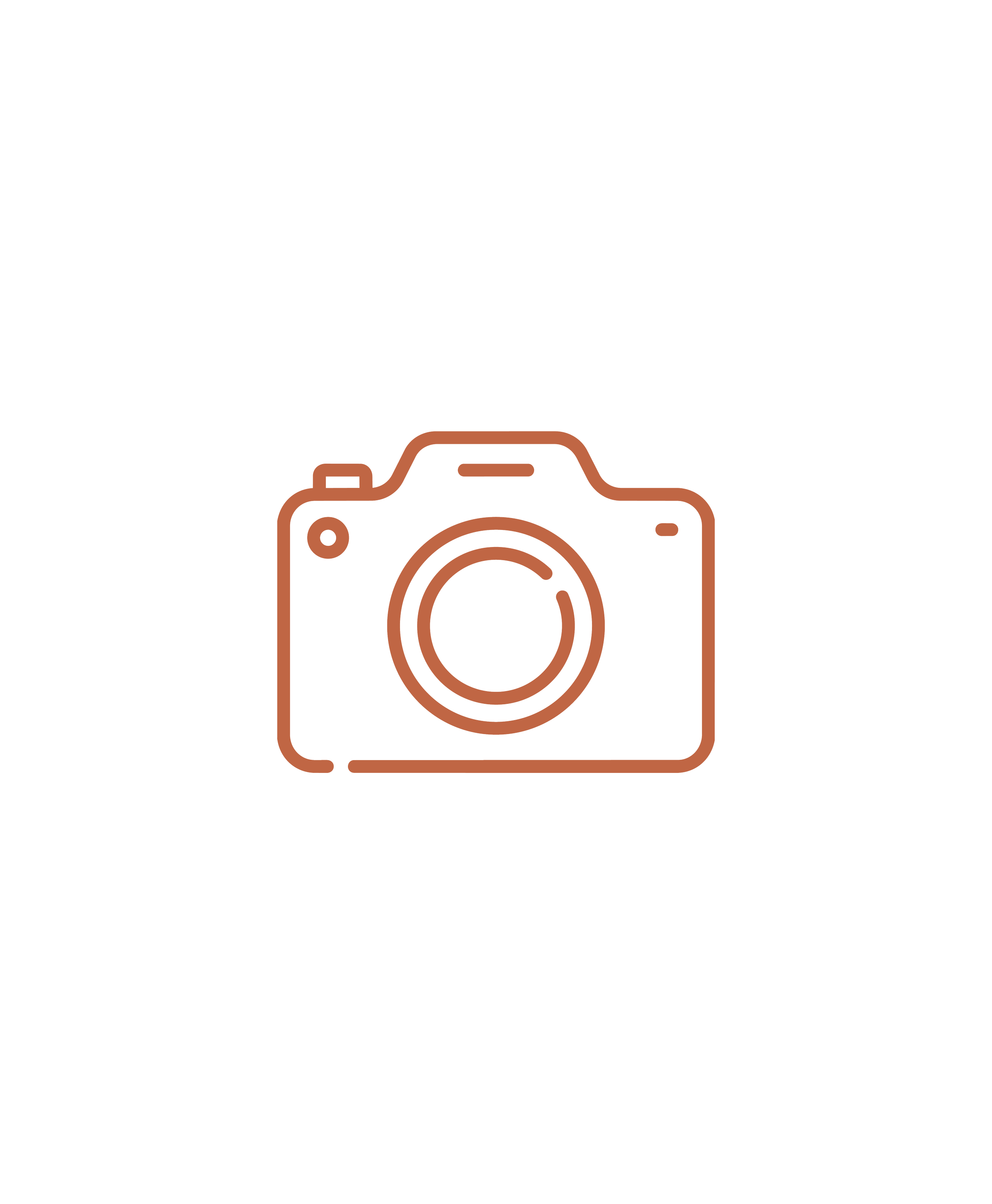 An outline illustration of a camera in orange line work, representing photography and content production, by OLA Creative Studio
