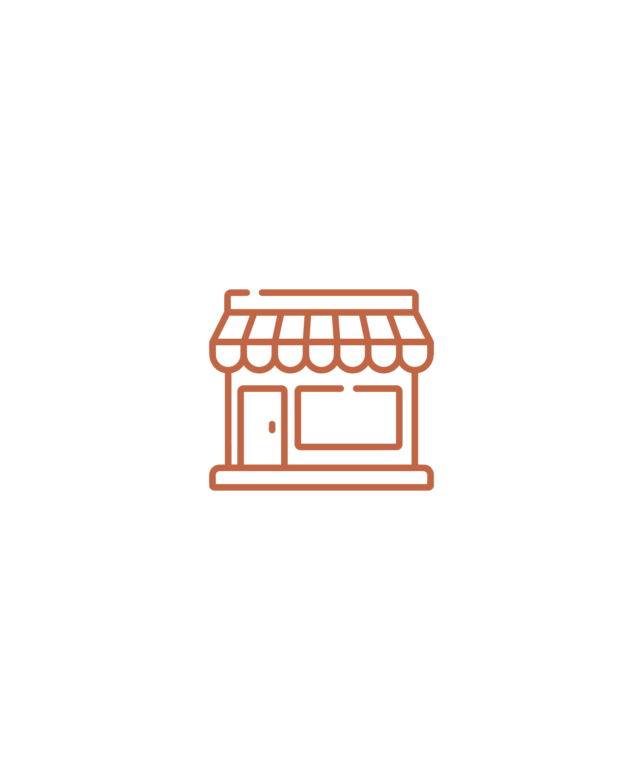 An outline illustration of a storefront with an awning, representing hospitality and running a business, by OLA Creative Studio