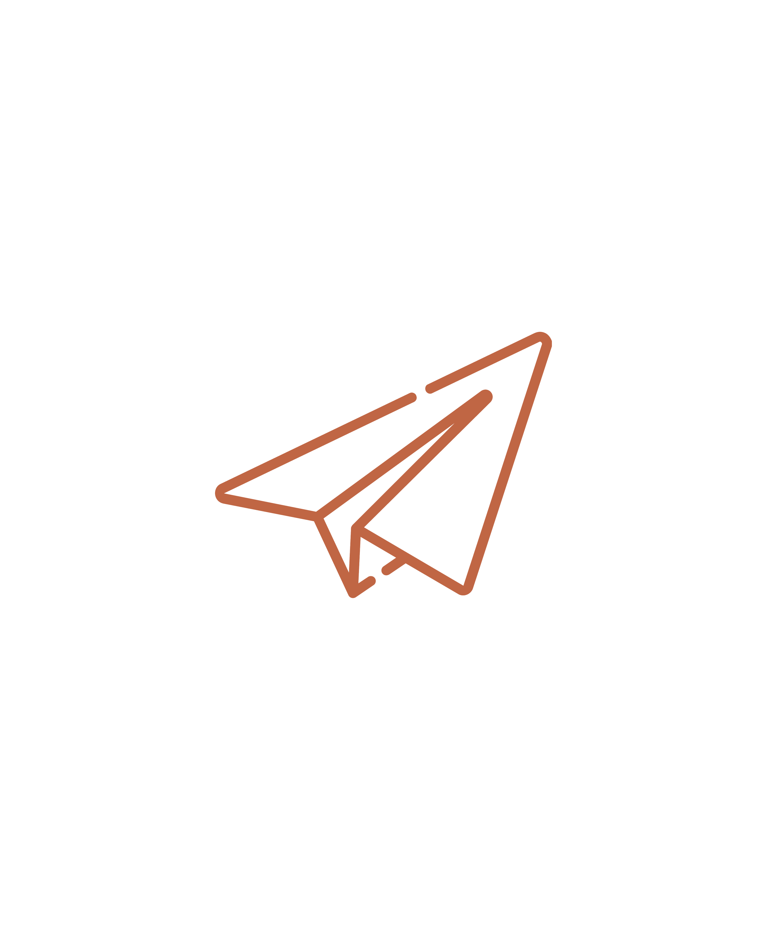 An outlined illustration of a paper airplane in brownish-orange, representing sending and publishing, by OLA Creative Studio