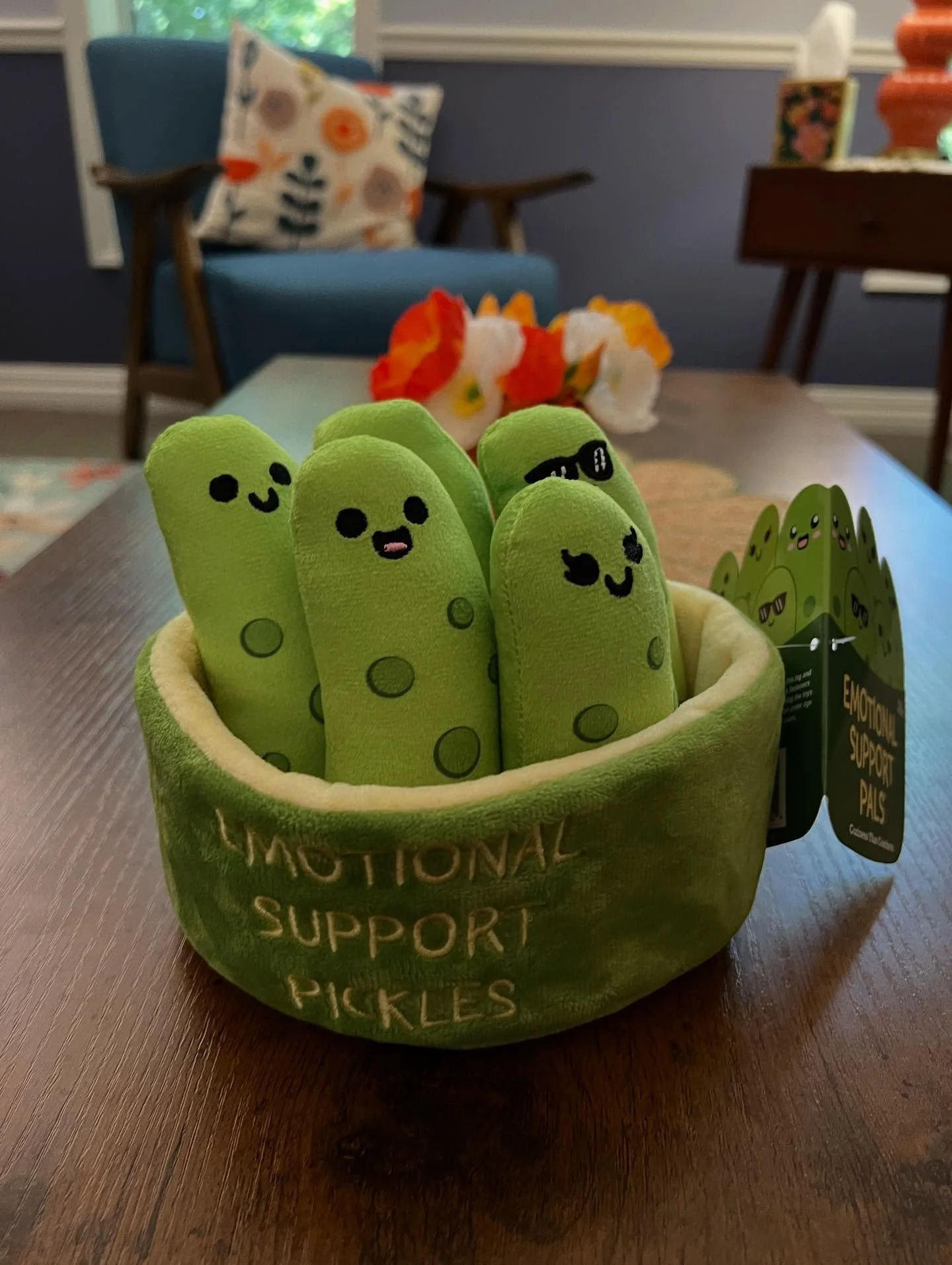 New emotional support crew has joined the office. 🥒 🕶️ #emotionalsupportpickles #therapistlife
