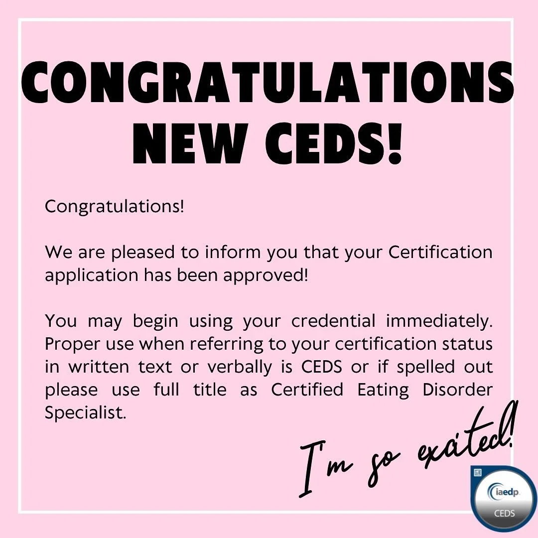 Oh my gosh, yay!  I&rsquo;ve been working towards this certification since April 2022. I&rsquo;m so happy and honored to be awarded this today! #ceds #eatingdisorderrecovery