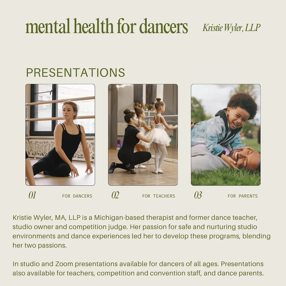 Know a dance studio, dance team or convention wanting to discuss the mental health of dancers? I would love to get involved! As a former dancer, dance teacher, studio owner, and competition judge, I am PASSIONATE about making sure dancers are cared f