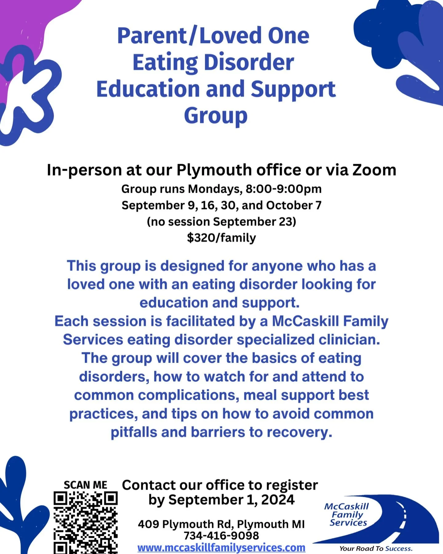 The next session of my eating disorder education group for parents, loved ones, and caregivers is beginning Monday, September 9. You can join in person at our Plymouth location, or virtually through Zoom. Registration is now open through September 1.