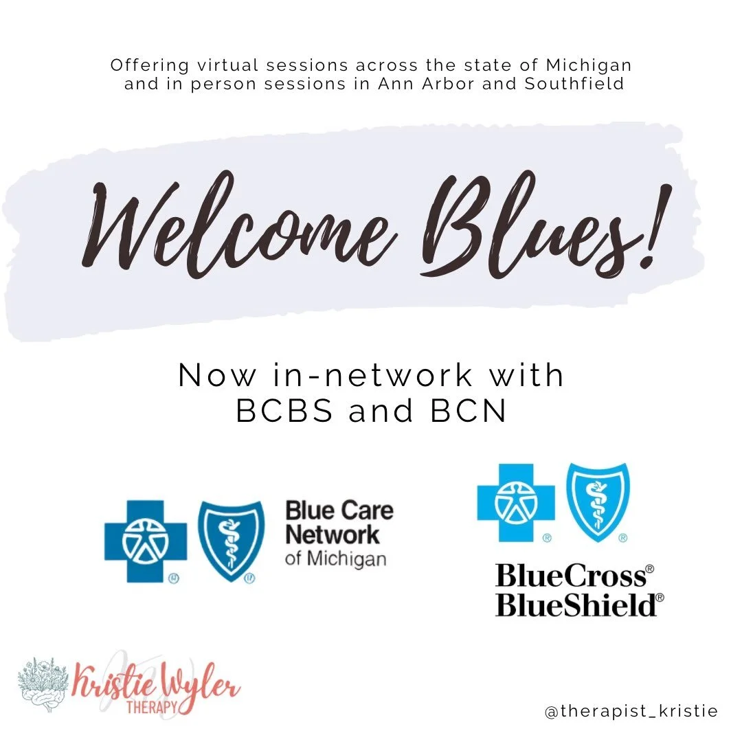 Coming into this weekend excited to announce I am now officially in-network with BCBS and BCN insurances. Sessions are available virtually across the state of Michigan and in person in Southfield and Ann Arbor. Looking to get started? Connect with me