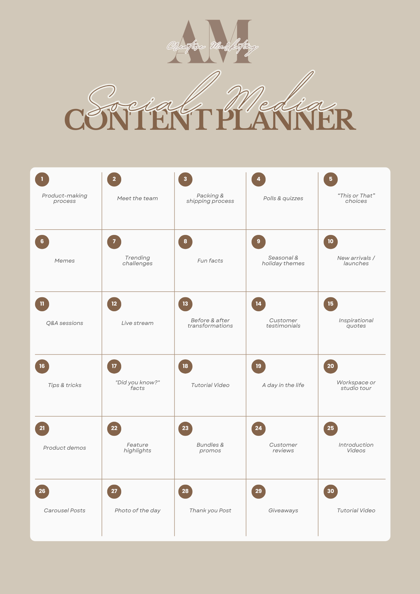 Monthly Social Media Content Plan