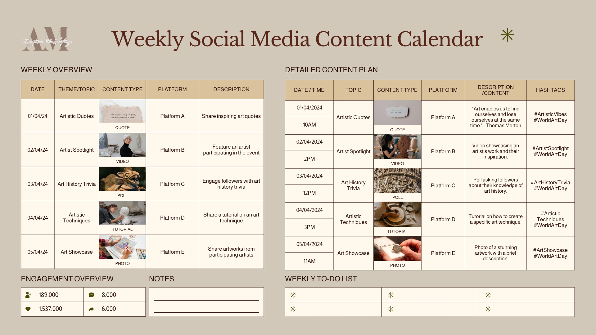 Weekly Social Media Calendar