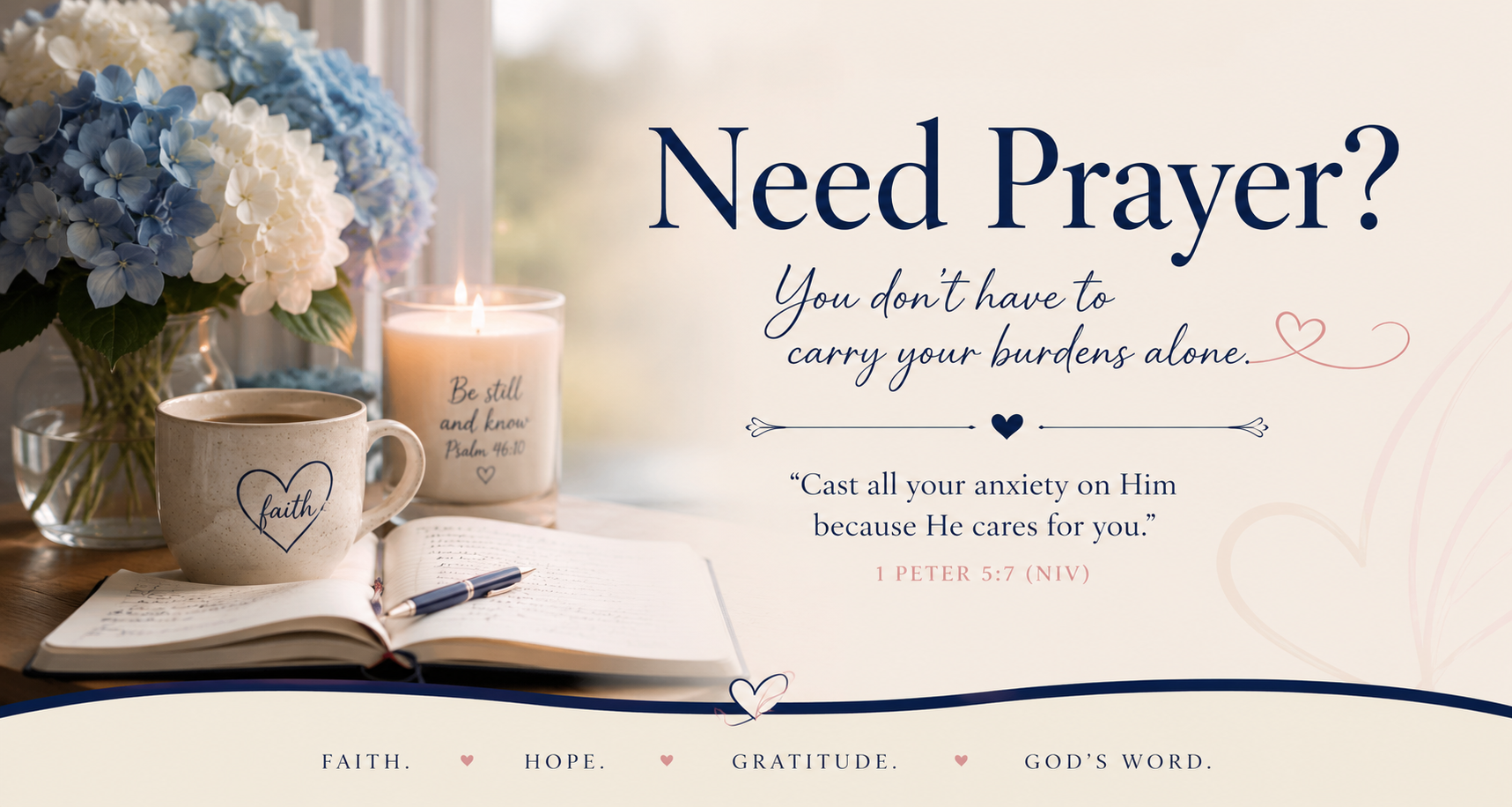 Prayer request page inviting visitors to share their prayer needs with Kelley Cain’s prayer team.