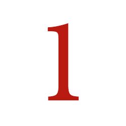 Red number one on a white background.