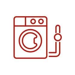 Line drawing of a washing machine with an electric plug and cord.
