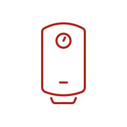 Simplified illustration of a water heater or boiler showing a pressure gauge and control panel.