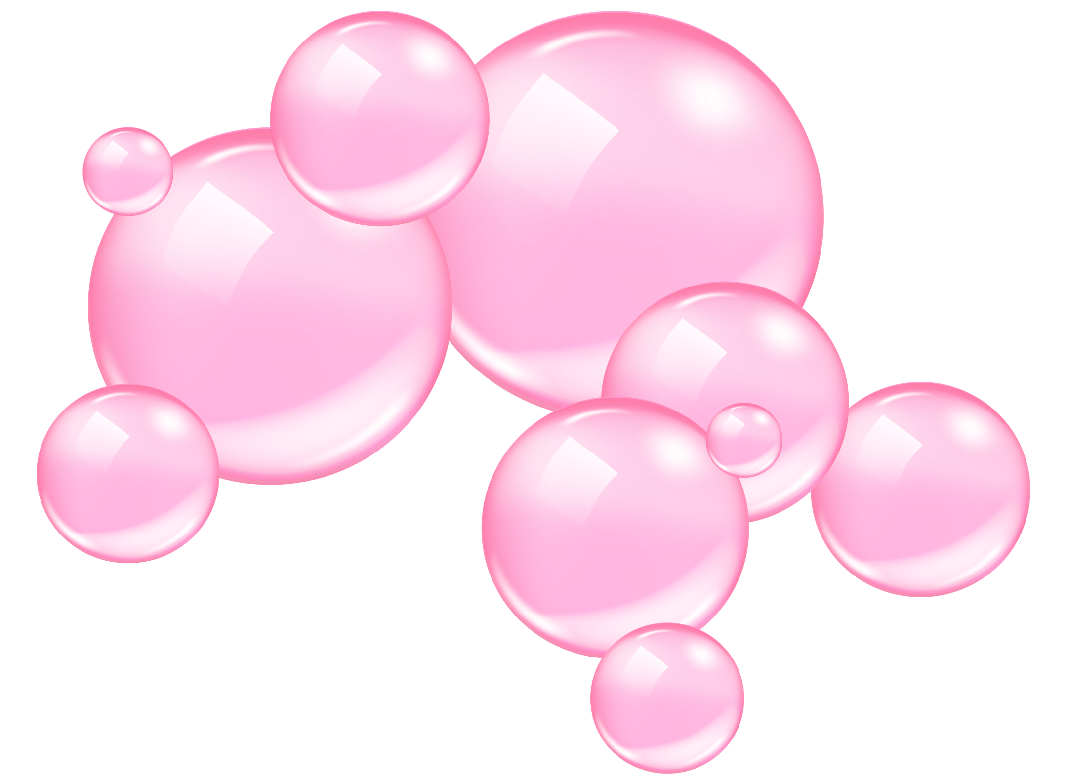 A cluster of shiny pink bubbles of various sizes overlapping each other on a transparent background.
