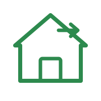 Outline of a house with a garage, door, and sloped roof.