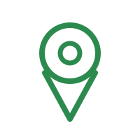 A green map pin icon with a target symbol inside