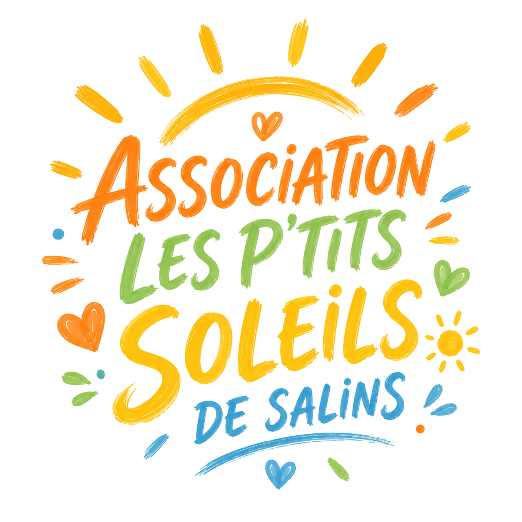 Illustration colorée avec un soleil, des cœurs, et des textes en français célébrant la fête des salins.