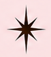 A black compass rose symbol with eight points on a pink background.