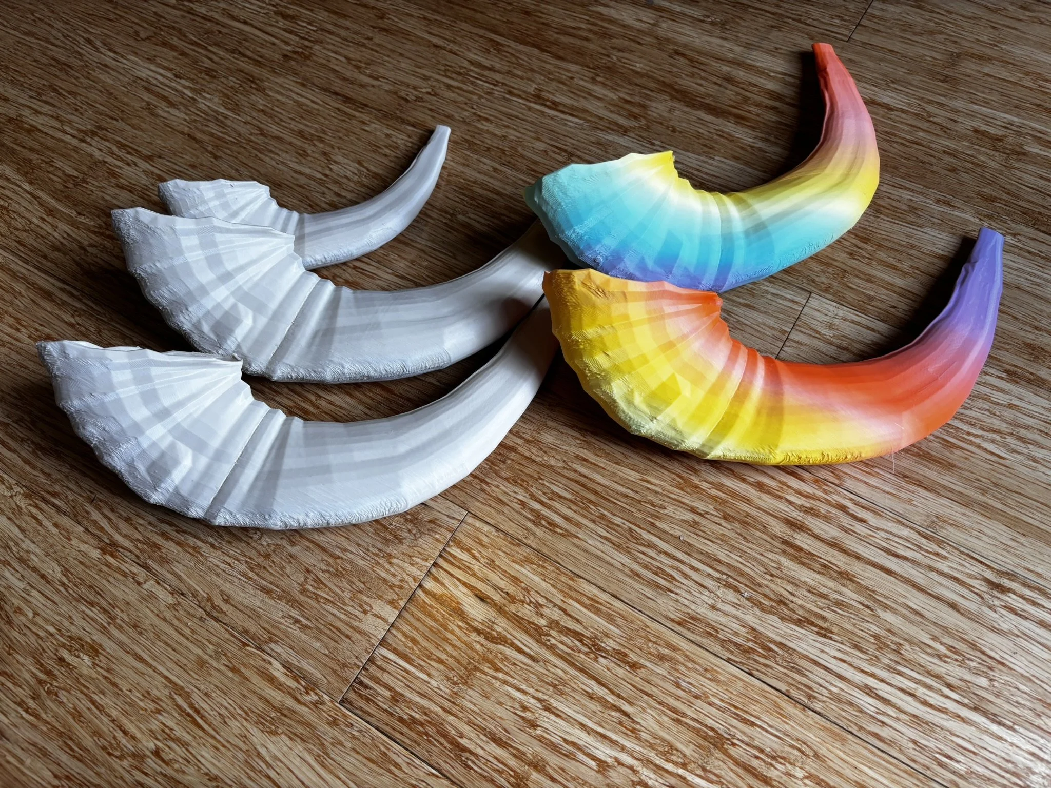 Colorful rainbow-striped shofar.