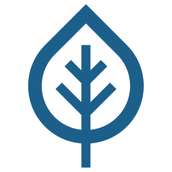 A logo of a blue aspen tree leaf.