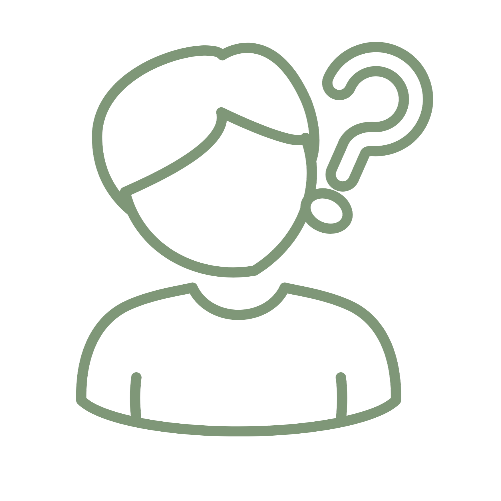 Outline drawing of a child's head with a question mark near their head, indicating confusion or questioning.