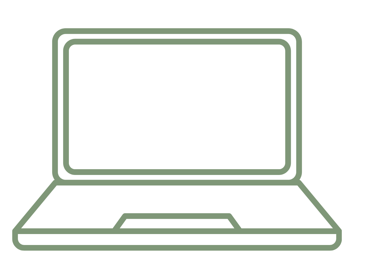 Outline of a laptop computer with a blank screen and keyboard.
