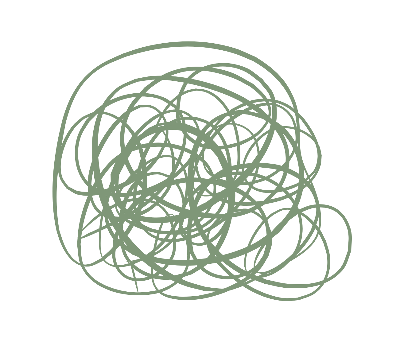 Abstract illustration of tangled, overlapping green lines on a black background.