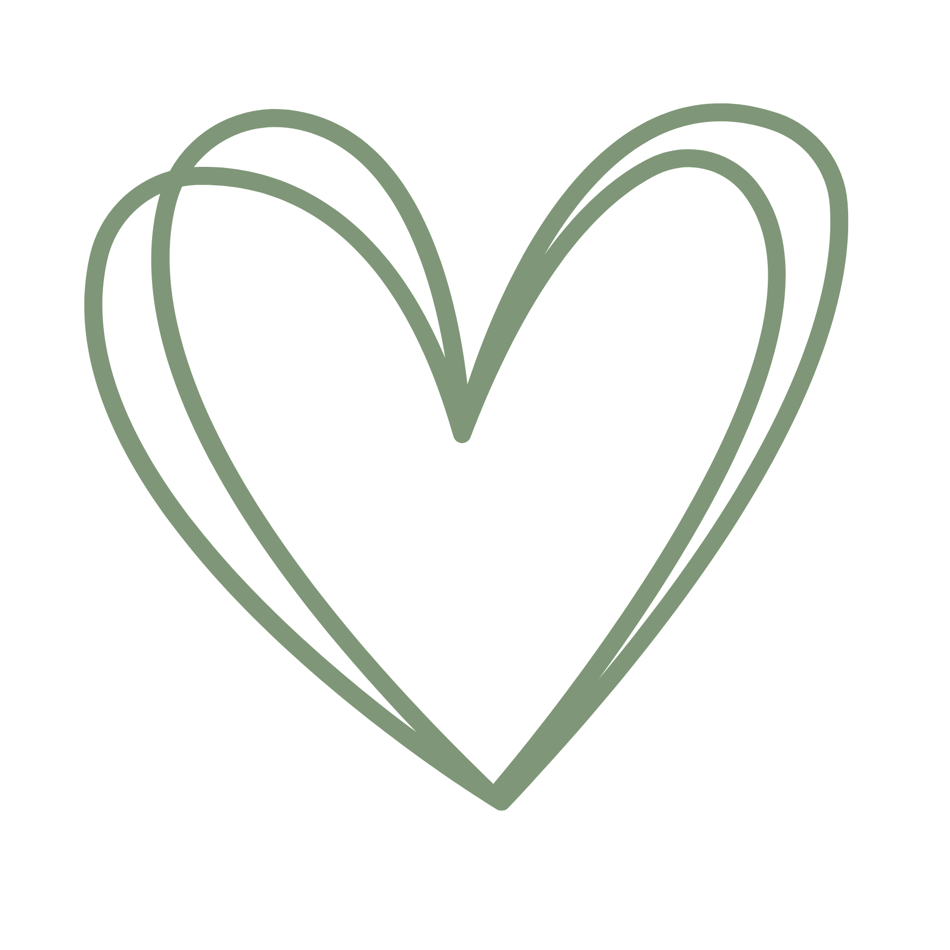 A stylized heart shape made of green lines on a transparent background.