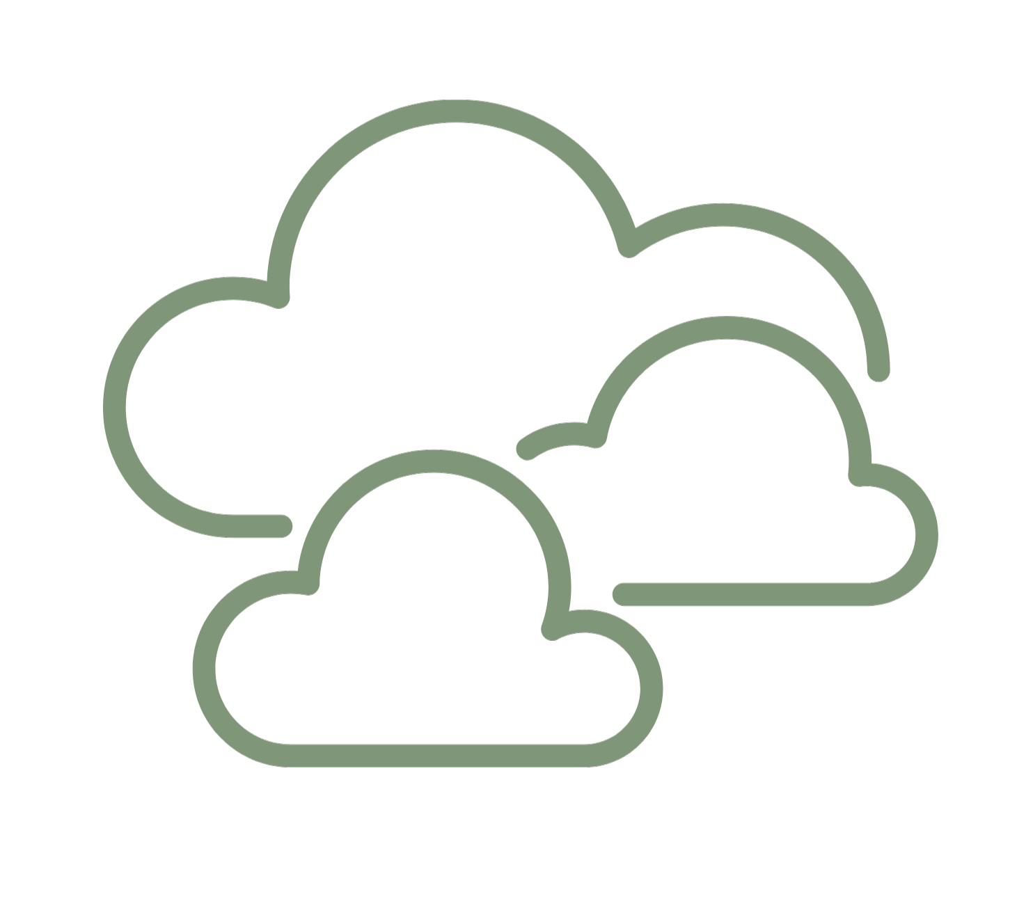 Line art illustration of three cloud icons.