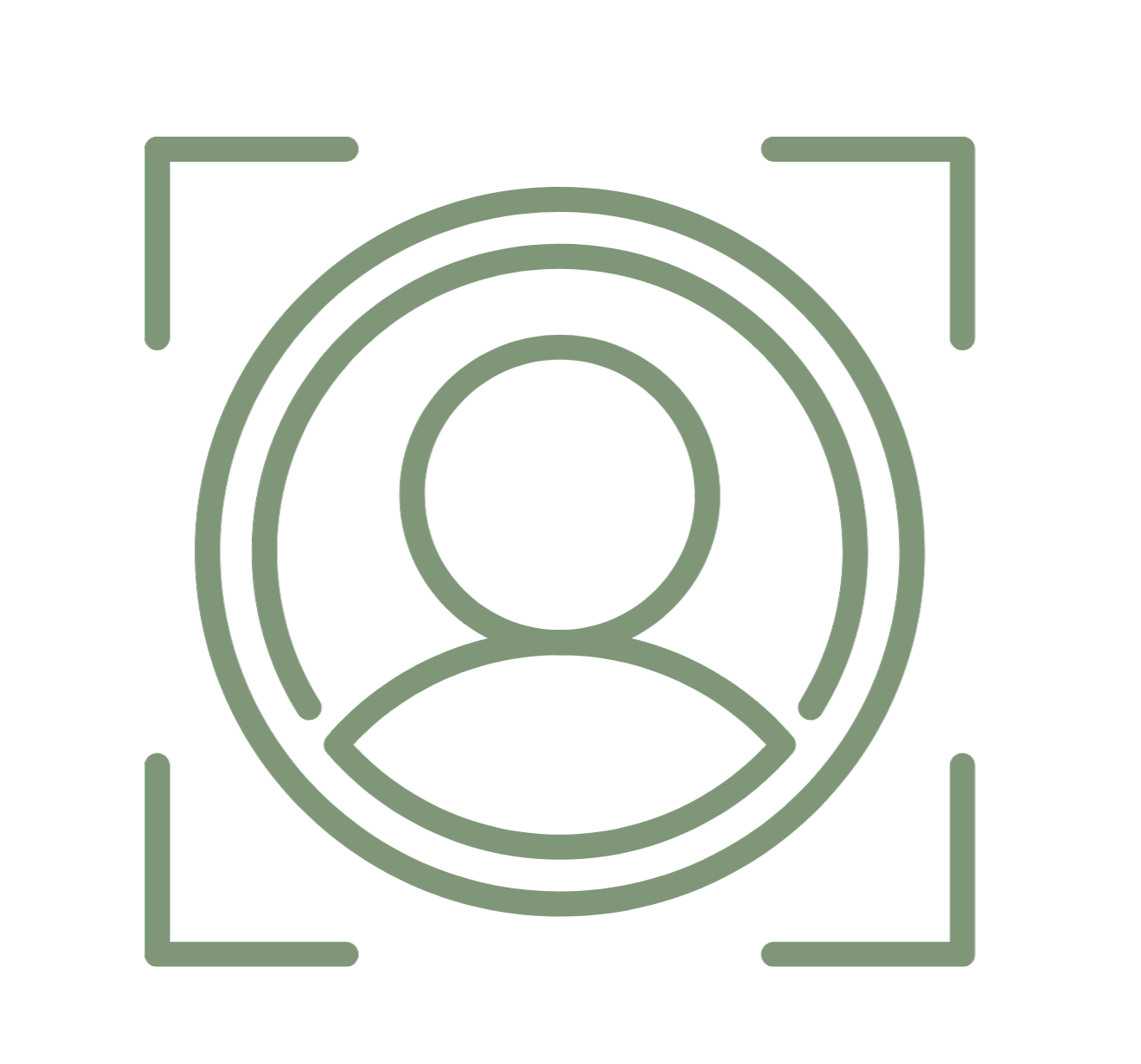 Icon representing a user profile or identity with a focus frame around it, often used to symbolize user recognition or profile identification.