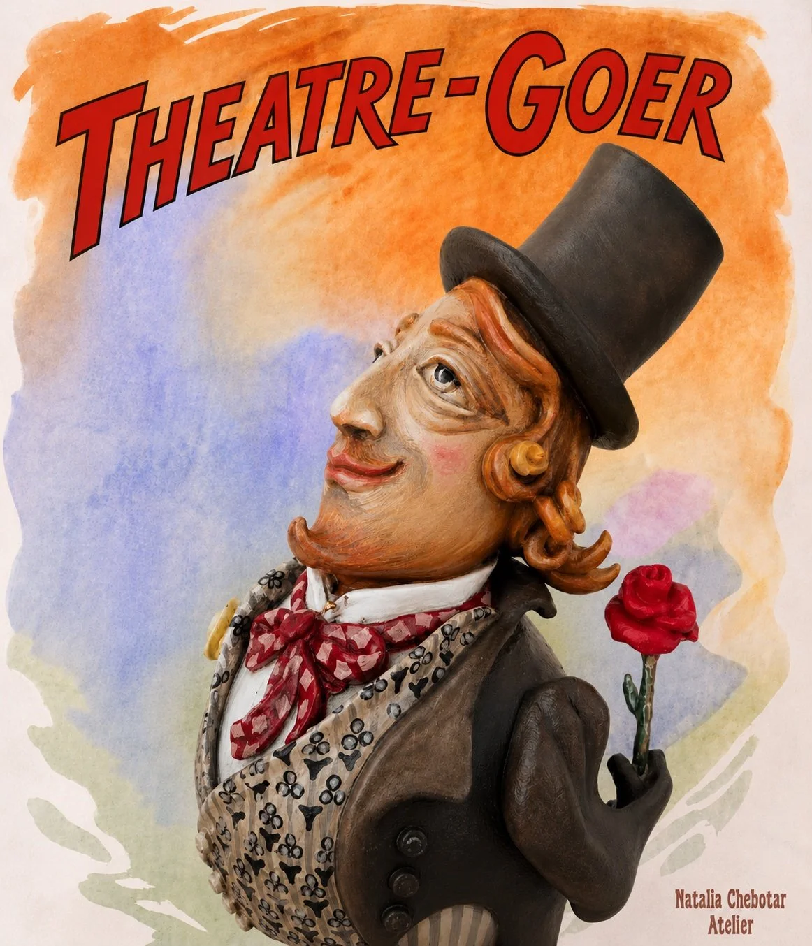 Poster of Theatergoer, One-of-a-kind mixed-media figurative freestanding sculpture by Natalia Chebotar, Ladies and Gentlemen Collection
