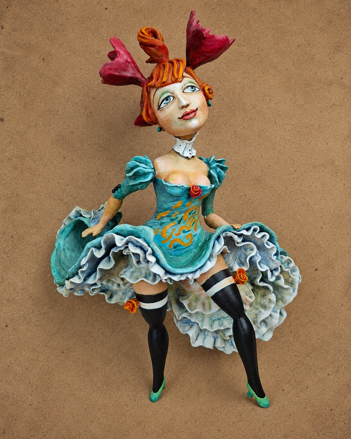 La Rosetta, OOAK mixed-media figurative wall sculpture by Natalia Chebotar, Cabaret Collection