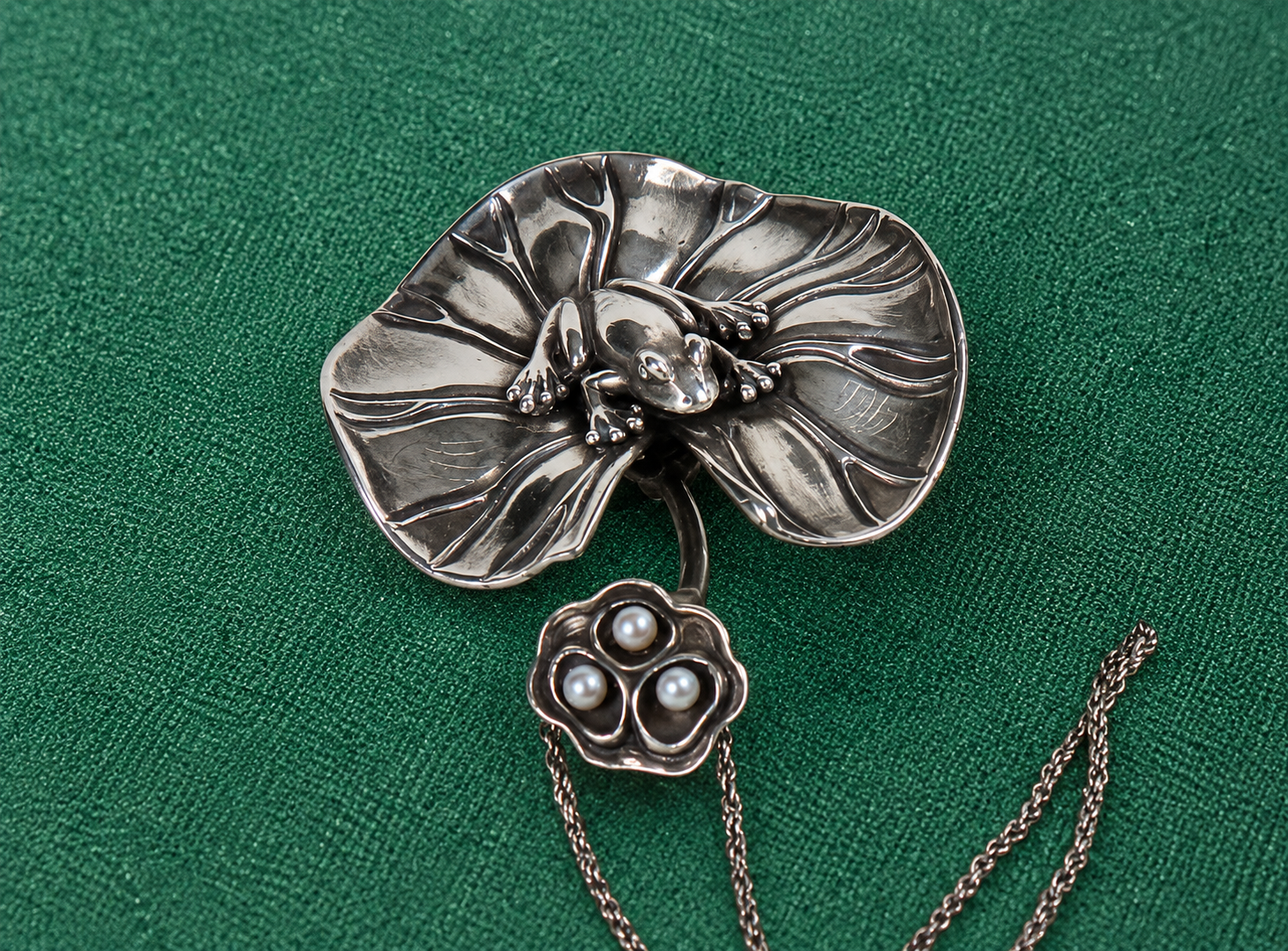 Sterling Silver Pendant ‘Lotus and Frog’ by Natalia Chebotar
