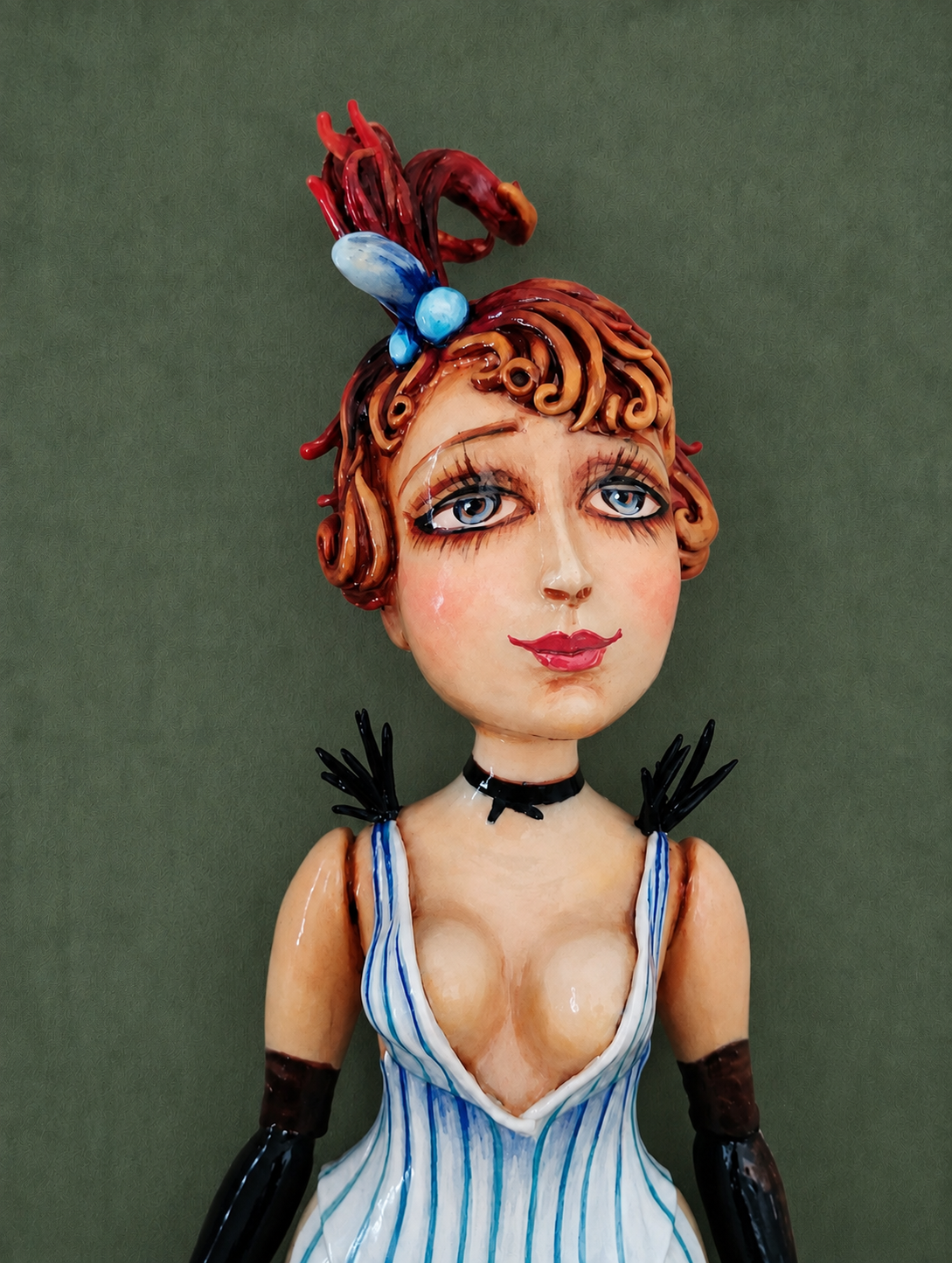 Lulu, One-of-a-kind mixed-media figurative wall sculpture by Natalia Chebotar, Cabaret Collection