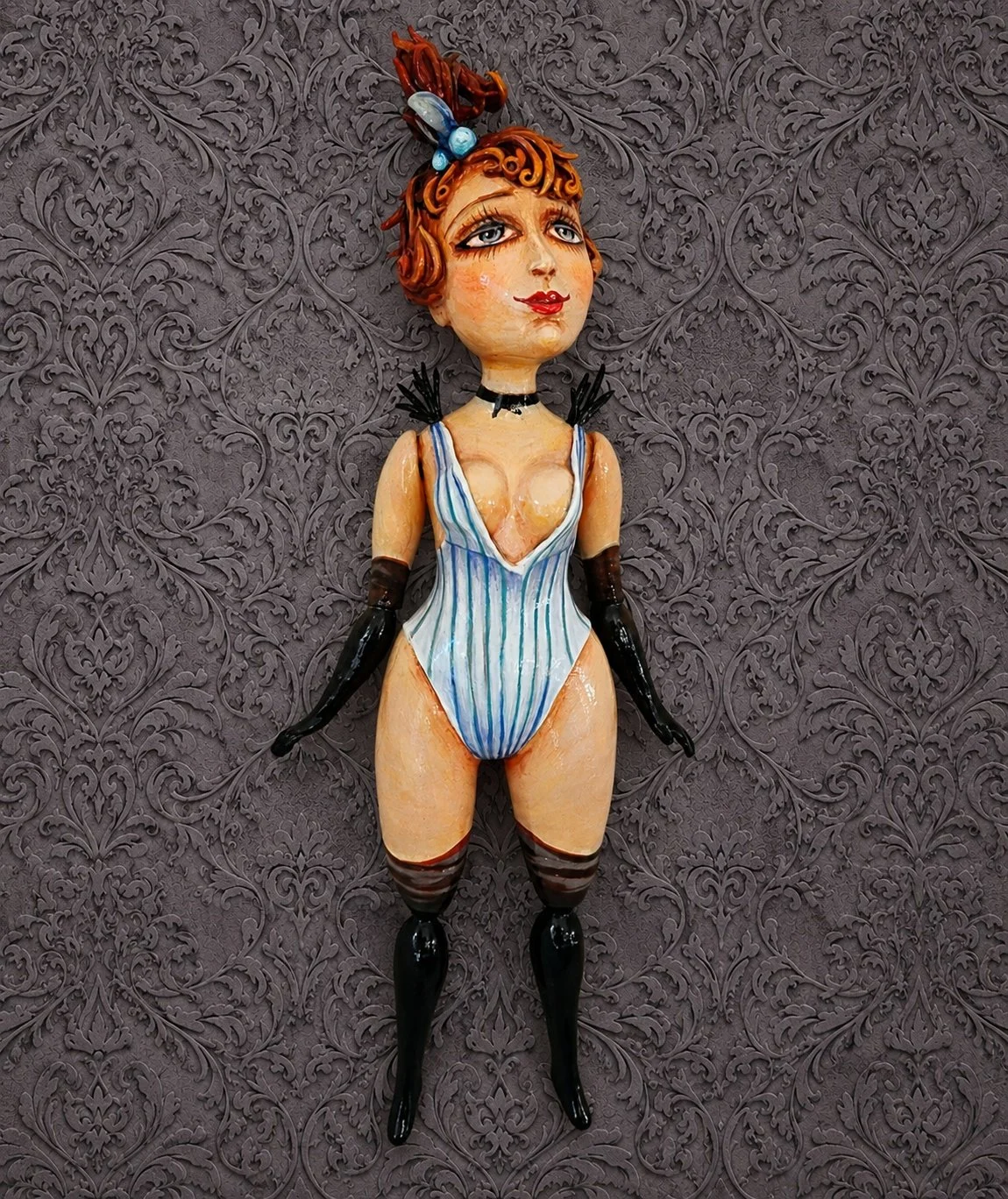 Lulu, One-of-a-kind mixed-media figurative wall sculpture by Natalia Chebotar, Cabaret Collection